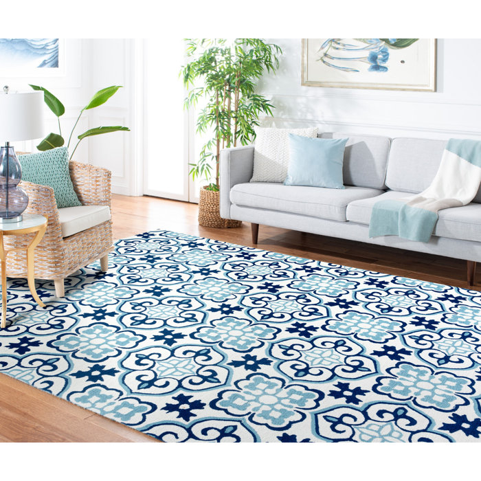 Red Barrel Studio® Lowestoft Handmade Hand Hooked Blue / Ivory Indoor